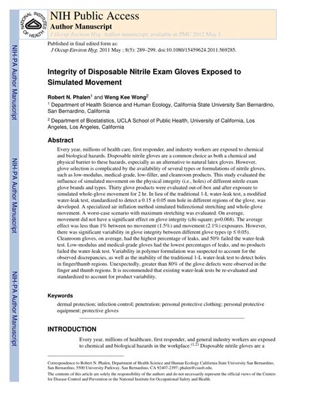 Integrity of Disposable Nitrile Exam Gloves Exposed to Simulated.